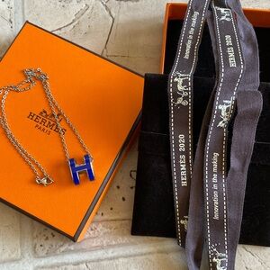 Gently used Hermès Pop H Necklace in palladium and blue enamel